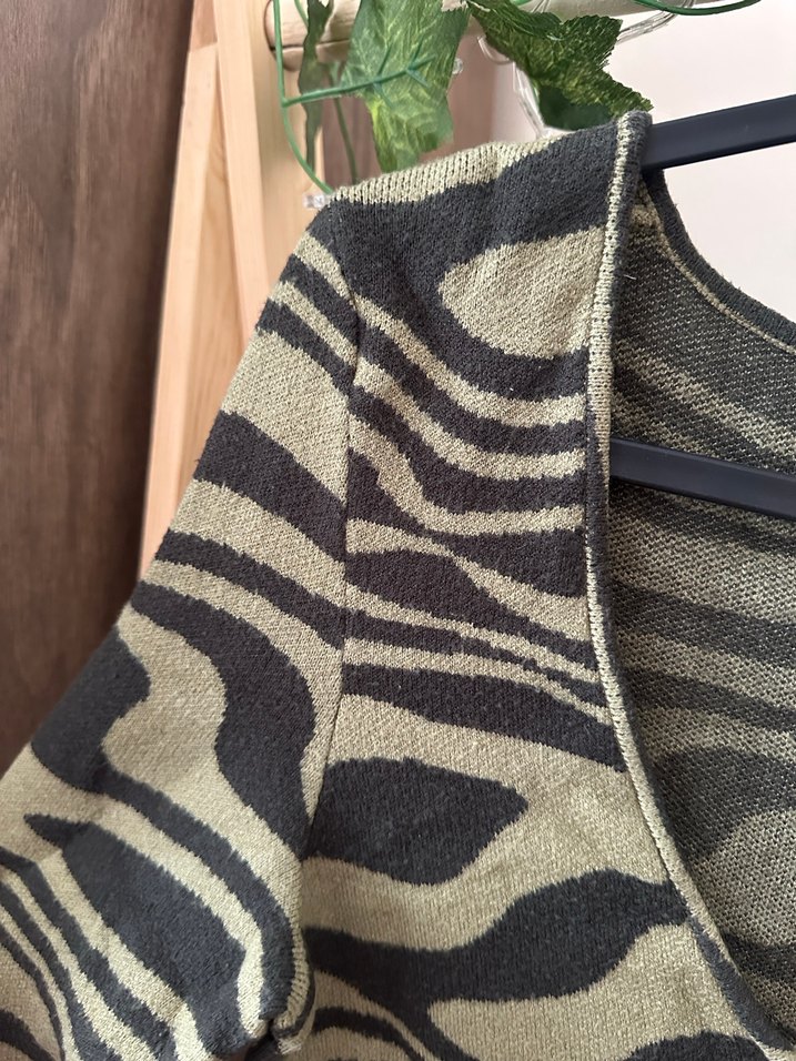 Zebra Desenli V Yakalı Uzun Kollu Triko Elbise - Görsel 2