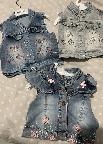 Kız Çocuk Nakışlı Düğmeli Kot Yelek - Görsel 2