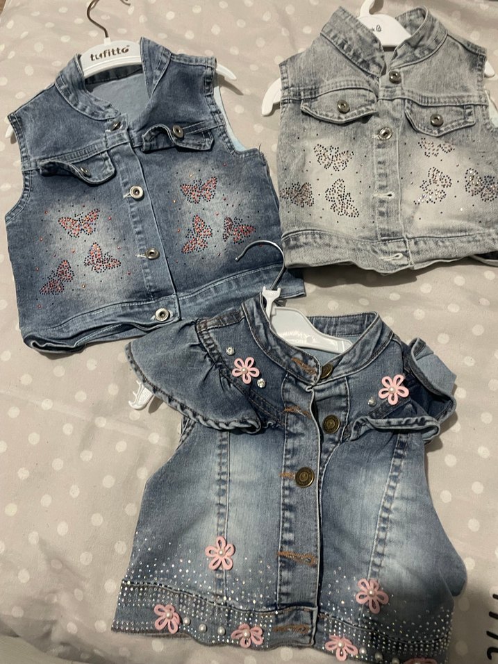 Kız Çocuk Nakışlı Düğmeli Kot Yelek - Görsel 2