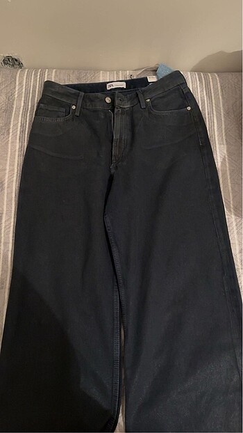zara parlak ışıltılı baggy wide leg jean