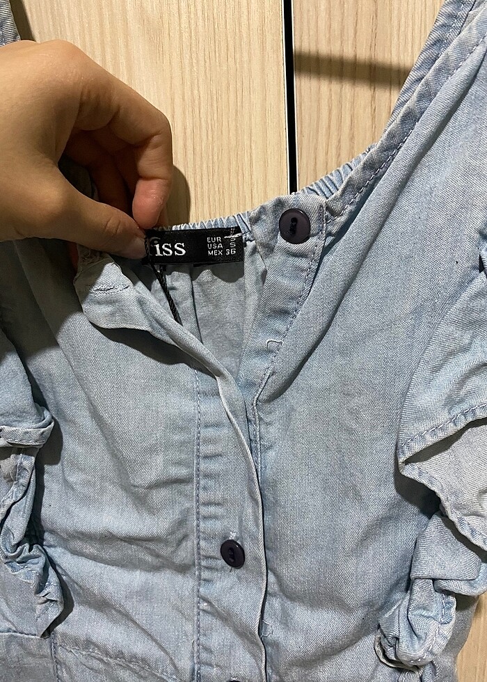 Mavi kot elbise - Görsel 2