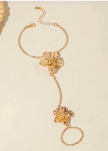 Altın Renkli Çiçekli Kadın El Zinciri - Görsel 2