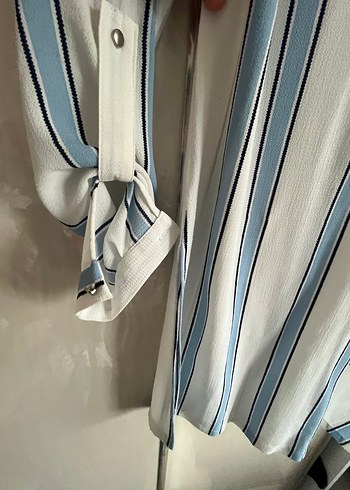 Düğmeli Çizgili Midi Kadın Gömlek tunik - Görsel 3