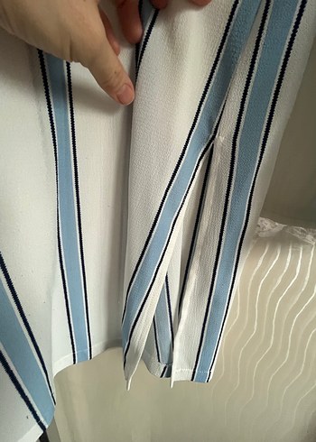 Düğmeli Çizgili Midi Kadın Gömlek tunik - Görsel 4