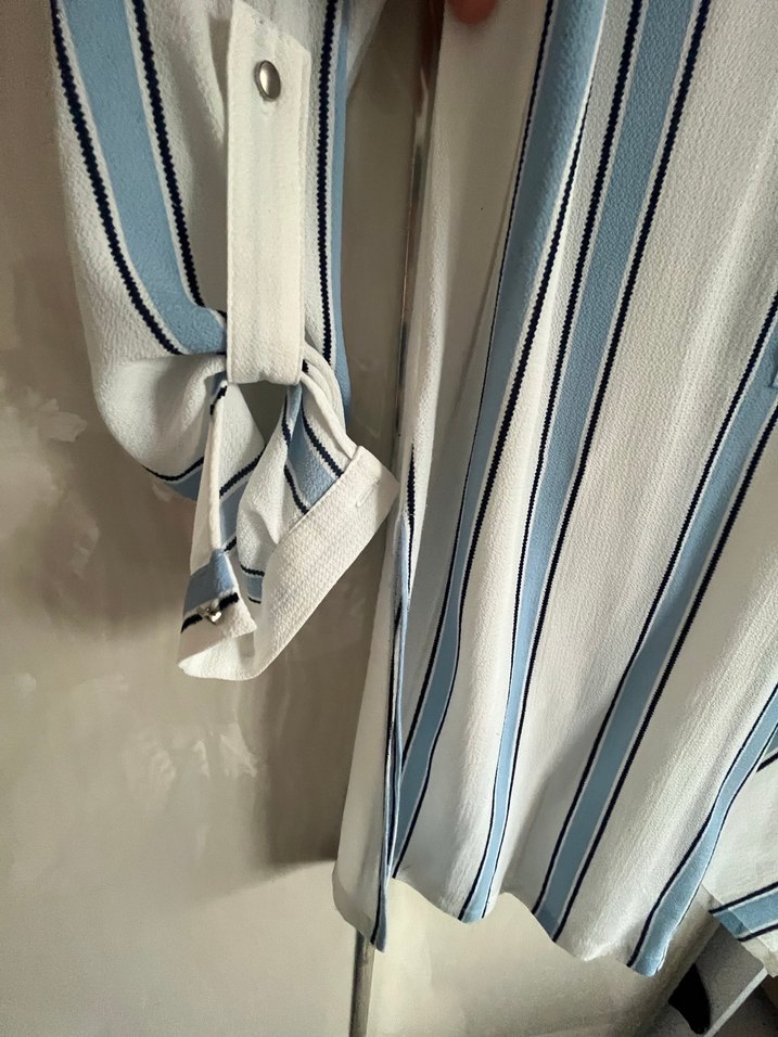 Düğmeli Çizgili Midi Kadın Gömlek tunik - Görsel 3