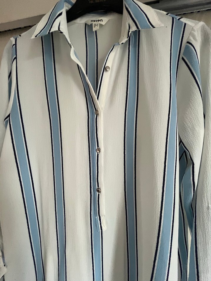 Düğmeli Çizgili Midi Kadın Gömlek tunik - Görsel 5