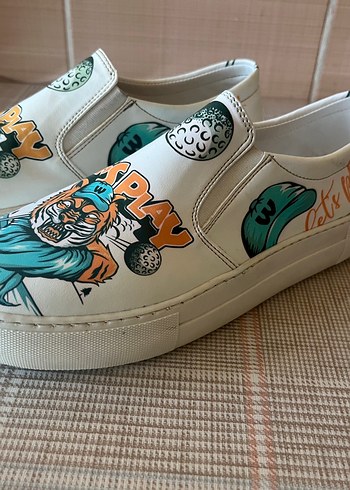 Beyaz Baskılı Kadın Platform Spor Ayakkabı4 cm topuk ayakkabı