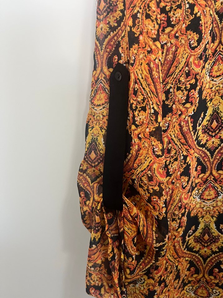 Mng Uzun Kollu Bohem Desenli Kahverengi Elbise - Görsel 3