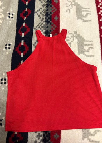 Defacto Canli Kirmizi Fitilli Halter Bluz