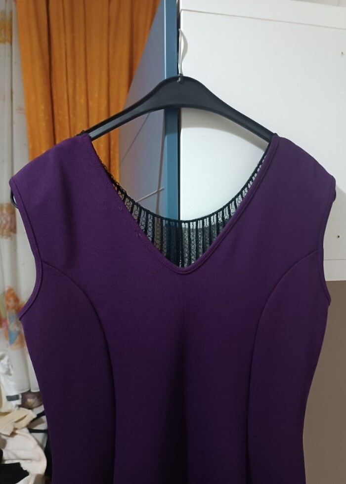 Mor Dantel Yaka Elbise - Görsel 3