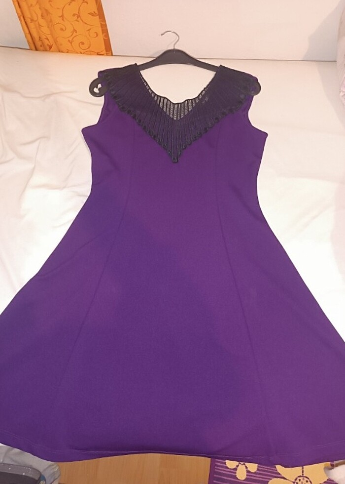 Mor Dantel Yaka Elbise - Görsel 4