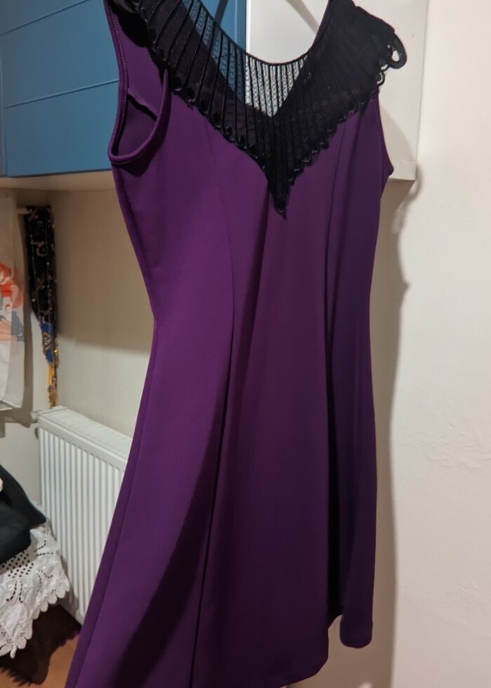 Mor Dantel Yaka Elbise - Görsel 5