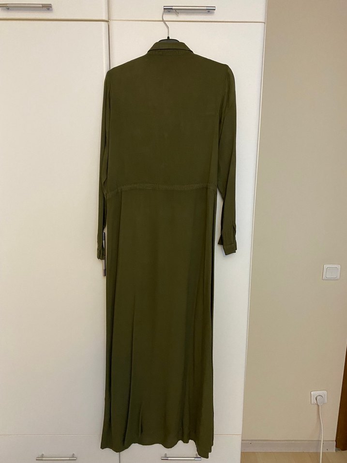 Kemerli Haki Uzun Kadın Elbise - Görsel 2