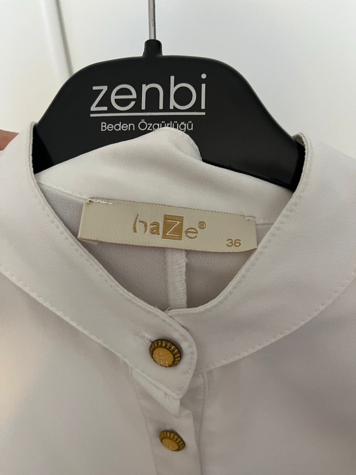 Düğmeli Uzun Kollu Beyaz Kadın Tunik - Görsel 2