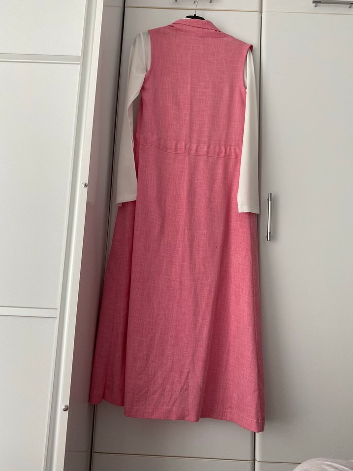 Pembe Pamuklu Uzun Salaş Elbise ikili takım - Görsel 2