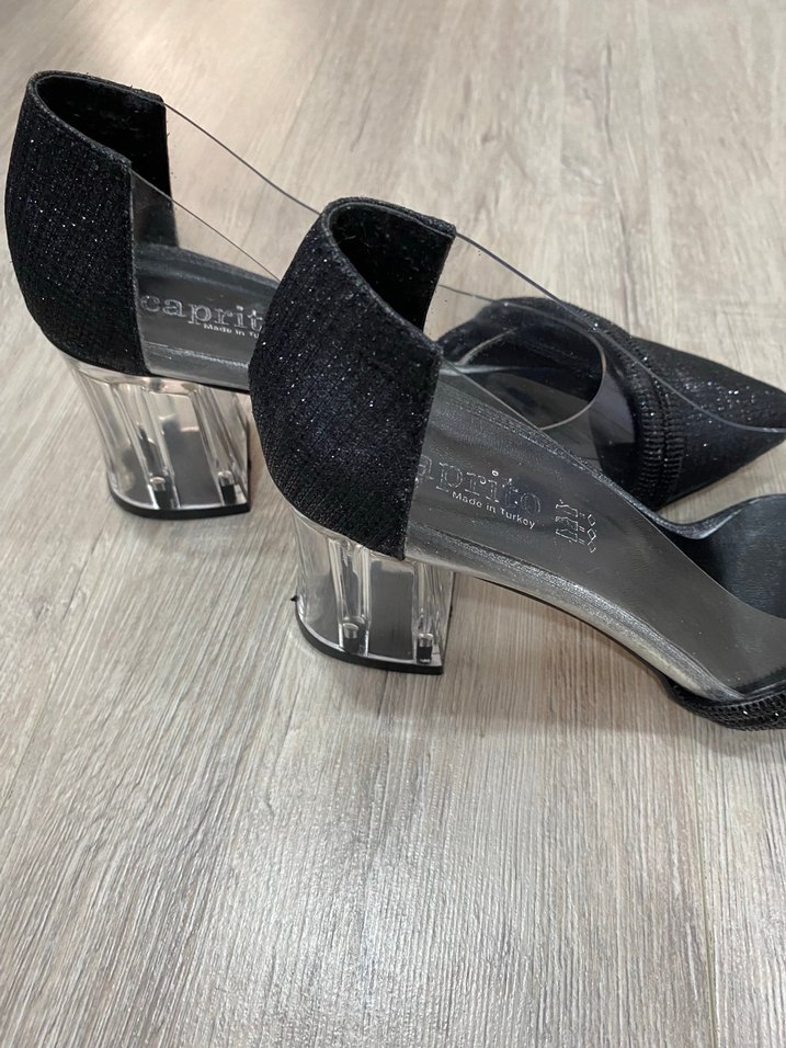 Siyah Yılan Derisi Desenli Topuklu Kadın Ayakkabı - Görsel 4