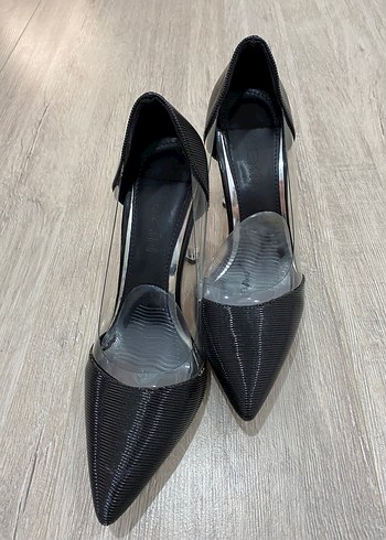 Siyah Yılan Desenli Pliseli Stiletto - Görsel 4