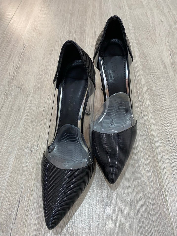 Siyah Yılan Desenli Pliseli Stiletto - Görsel 4