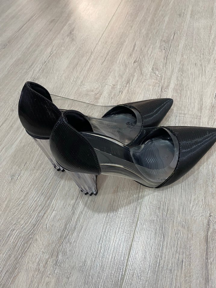 Siyah Yılan Desenli Pliseli Stiletto - Görsel 3