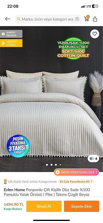 Kenarı ponpon detaylı Pinterest yatak örtüsü