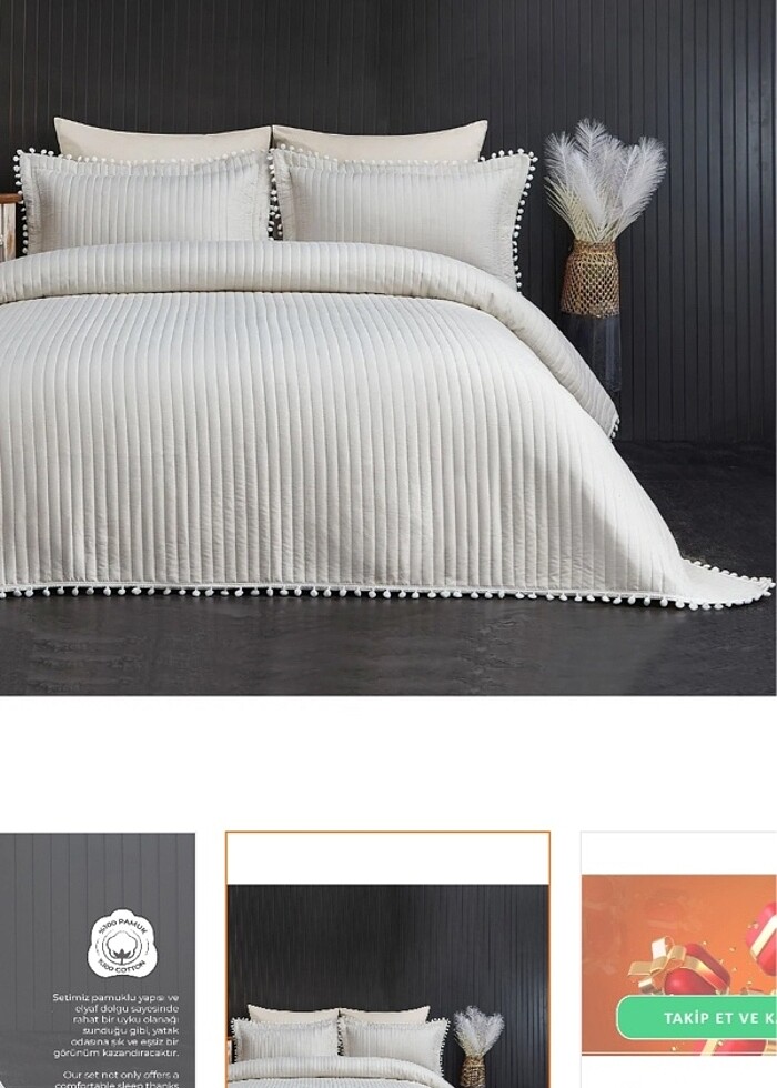 Kenarı ponpon detaylı Pinterest yatak örtüsü - Görsel 2