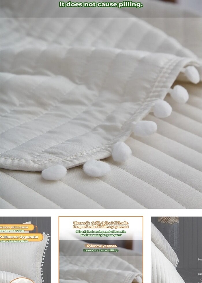 Kenarı ponpon detaylı Pinterest yatak örtüsü - Görsel 4