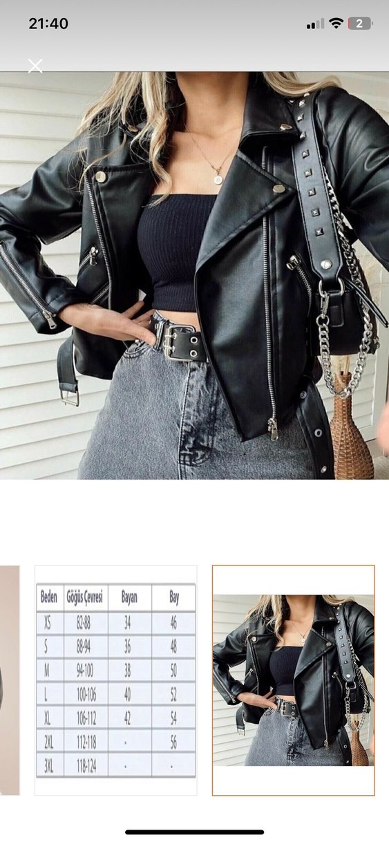Kemerli Siyah Kısa Deri Biker Ceket - Görsel 2