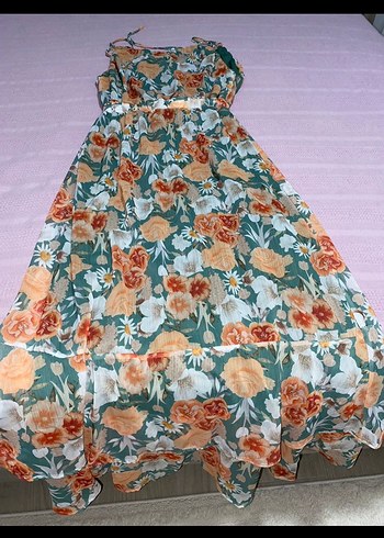 Çiçek Desenli Uzun Bohem Elbise - Görsel 3