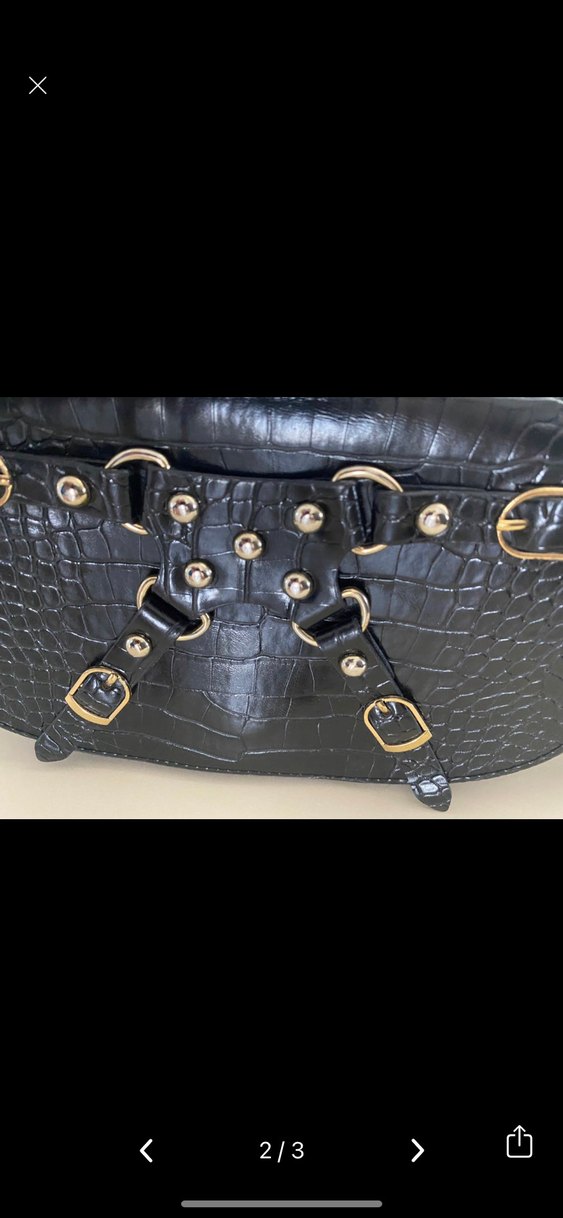 Siyah Deri Kemerli Yılan Desenli Çanta - Görsel 2