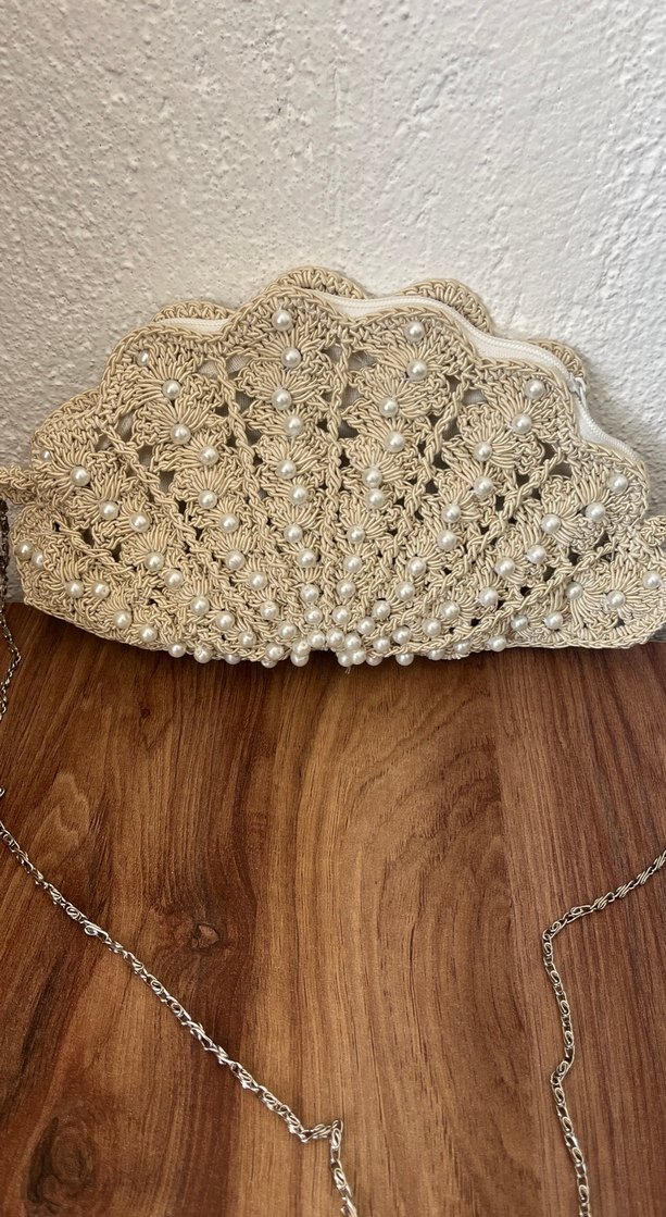 El emeği Bej Örgü Kadın Çanta - Görsel 3