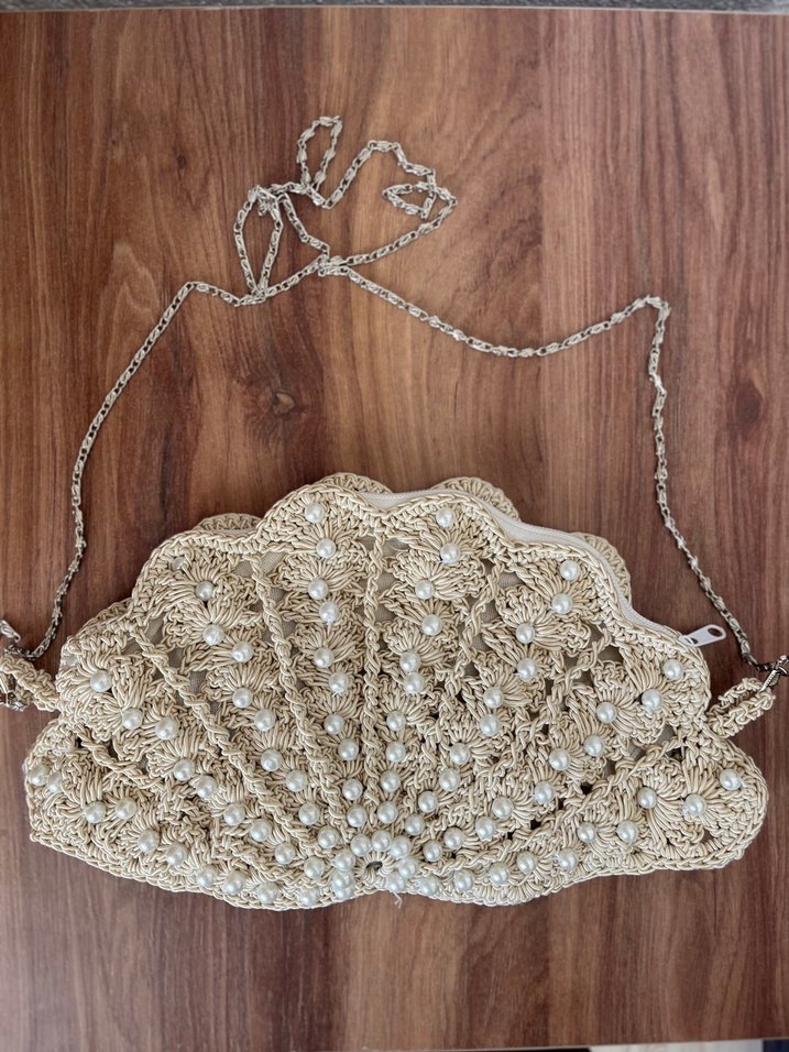 El emeği Bej Örgü Kadın Çanta - Görsel 4