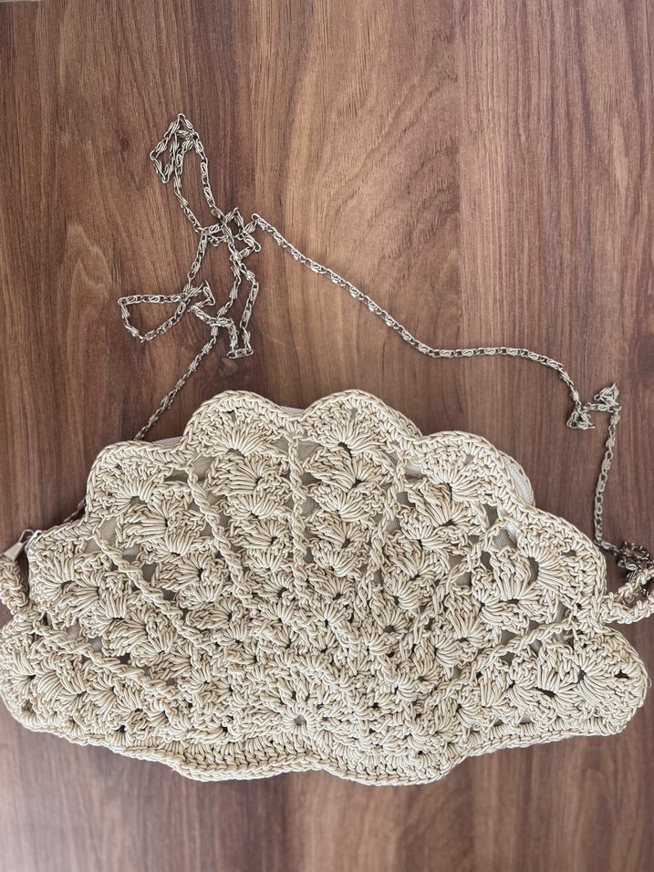 El emeği Bej Örgü Kadın Çanta - Görsel 5