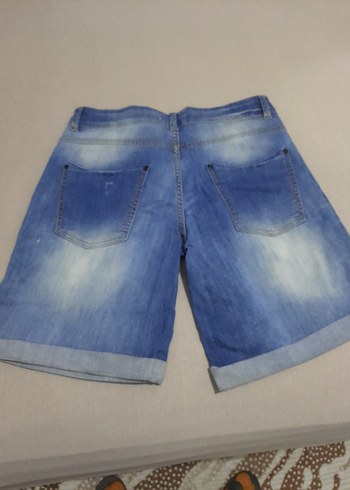 Düğmeli Mavi Kadın Kot Şort - Görsel 4