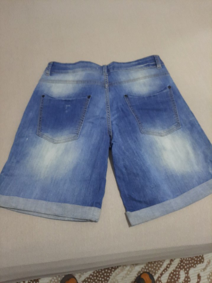 Düğmeli Mavi Kadın Kot Şort - Görsel 4