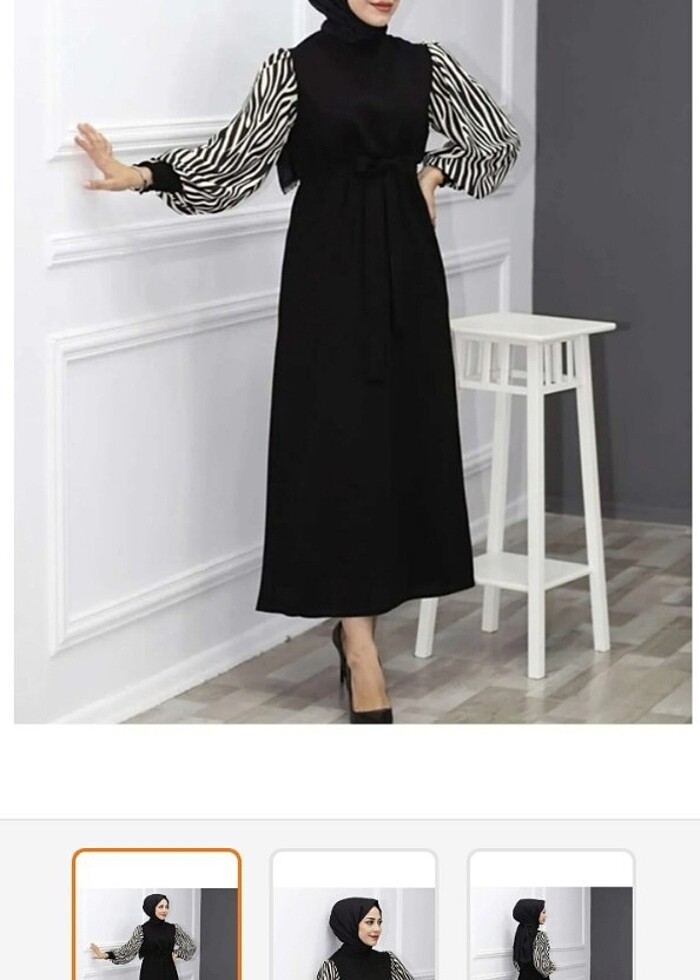 Zebra desenli siyah elbise  - Görsel 2