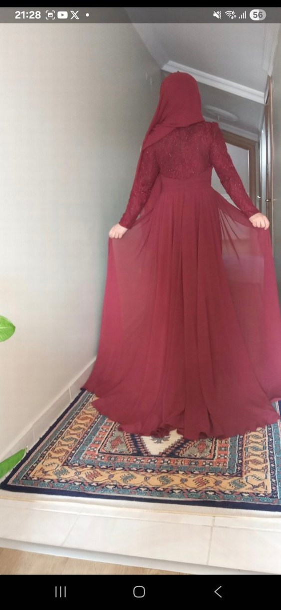 Bordo Drapeli Uzun Abiye Elbise - Görsel 2