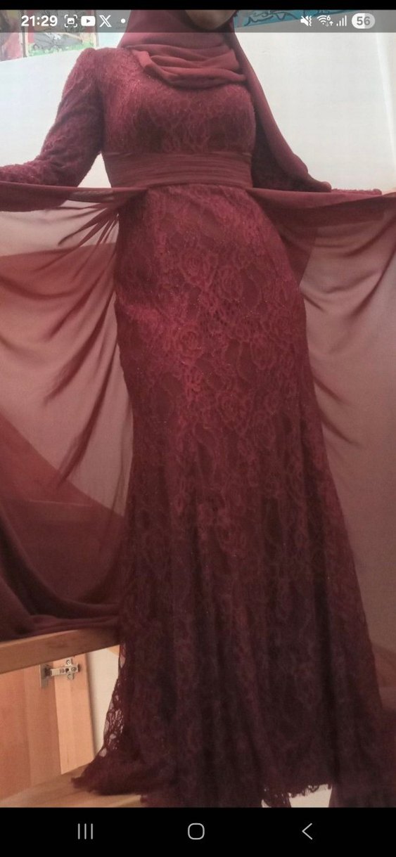 Bordo Drapeli Uzun Abiye Elbise - Görsel 4