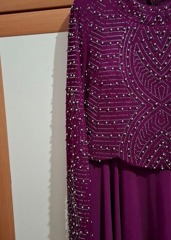 Boncuk İşlemeli Uzun Mor Abiye Elbise - Görsel 5