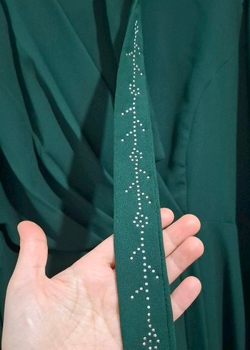 Yeşil Uzun Kollu İşlemeli Abiye Elbise - Görsel 7