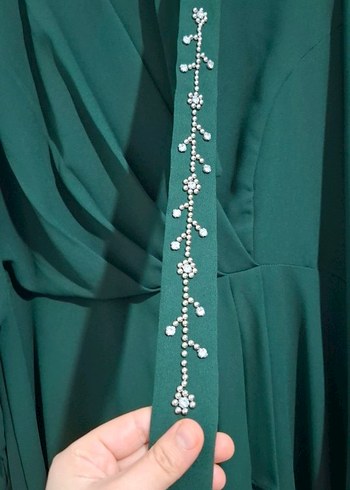 Yeşil Uzun Kollu İşlemeli Abiye Elbise - Görsel 8