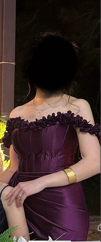m Beden mor Renk So lady çiçek detaylı straplez abiye