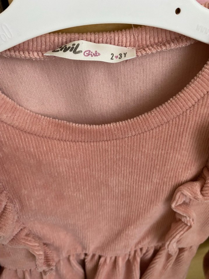 Pembe Kız Çocuk Uzun Kollu Fırfırlı Elbise - Görsel 3