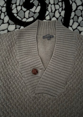 Gri Örgü Erkek Kazak, Yaka Detaylı, Rahat Kesim - Görsel 4