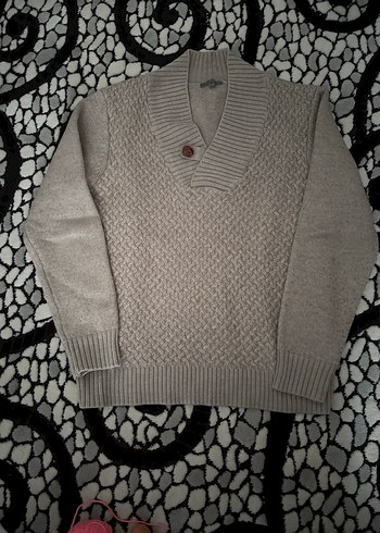 Gri Örgü Erkek Kazak, Yaka Detaylı, Rahat Kesim - Görsel 2