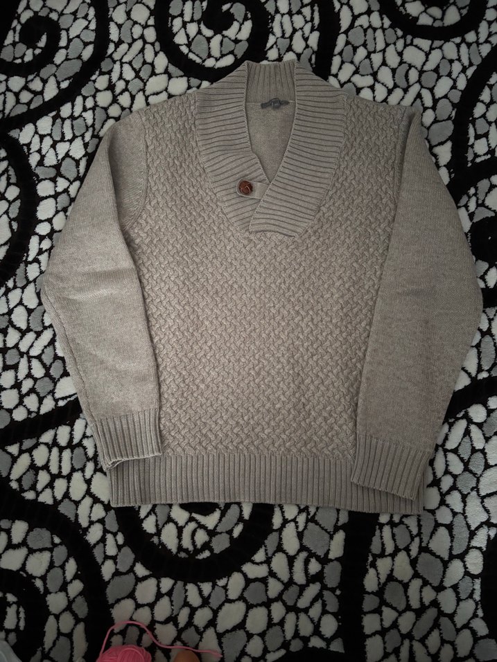 Gri Örgü Erkek Kazak, Yaka Detaylı, Rahat Kesim - Görsel 2