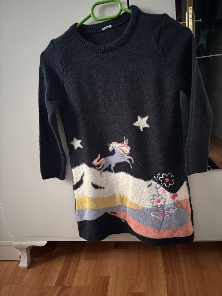 Nakışlı, Uzun Kollu Kız Çocuk Triko Elbise - Görsel 3