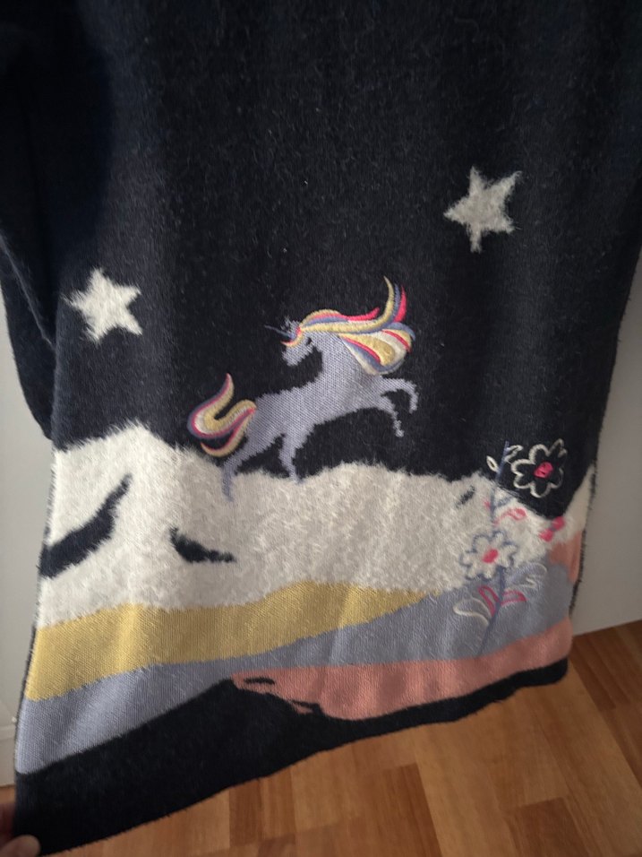 Nakışlı, Uzun Kollu Kız Çocuk Triko Elbise - Görsel 2