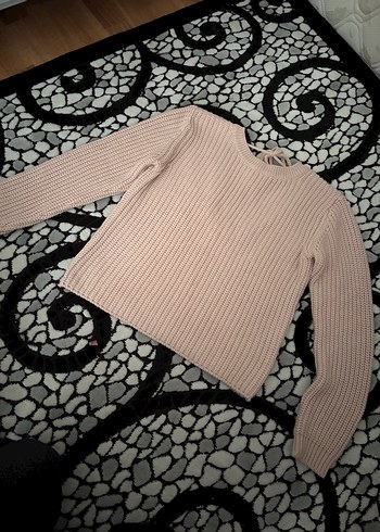 Bej V Yaka Örgü Kadın Kazak - Görsel 3