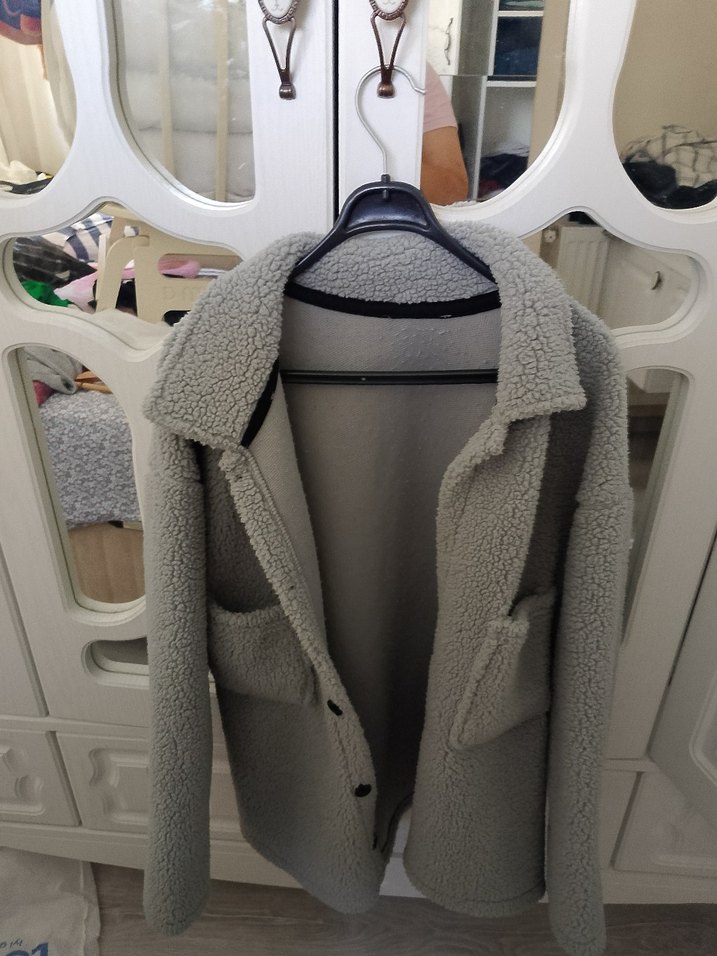 Gri Düğmeli Midi Kadın Ceket - Görsel 4