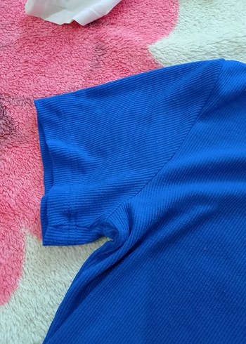 Mavi Kısa Kollu Hamile Midi Elbise - Görsel 2